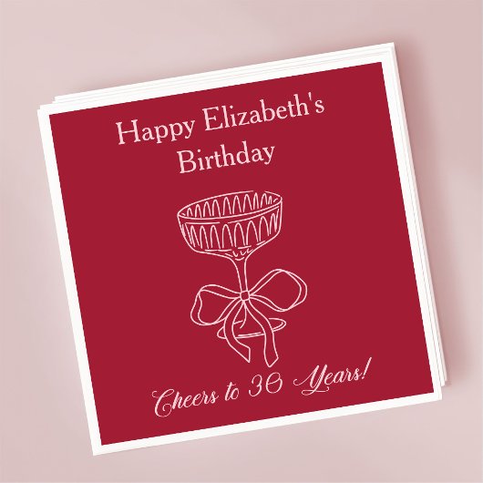 30年モダン間の赤&ピンク応援誕生日ナプキン スタンダードカクテルナプキン