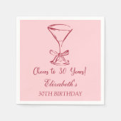 30年モダン間の赤&ピンク応援誕生日ナプキン スタンダードカクテルナプキン (正面)