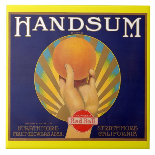 30年代のオレンジ木枠のラベルHandsum タイル (正面)