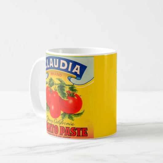 30年代のクローディアのトマトのりのラベル コーヒーマグカップ (正面左)