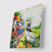 30年代のママの子猫猫およびベビーの子猫はアヒルを訪問します スクエア壁時計 (傾斜)