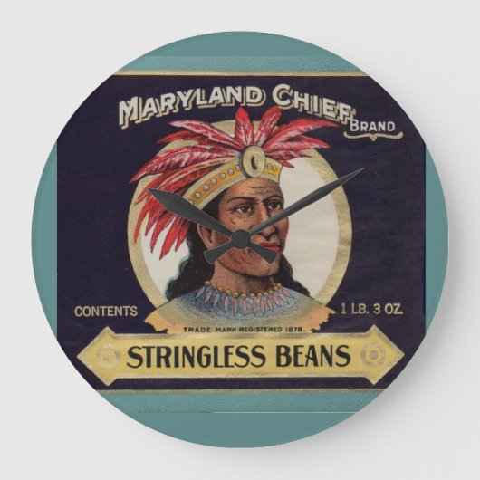 30年代のメリーランド主なStringlessの豆のラベル ラージ壁時計 (正面)