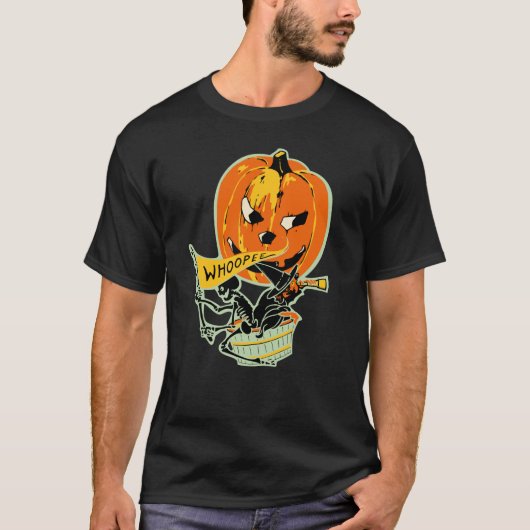 30年代のヴィンテージのハロウィンのカボチャ熱気の気球 Tシャツ (正面)