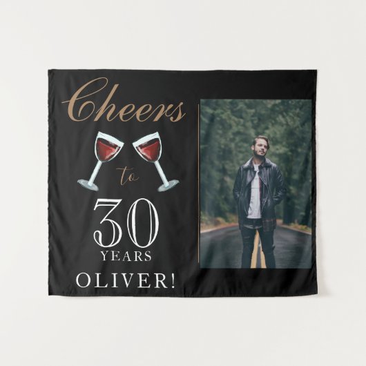 30年目の乾杯 赤ワイン 30歳誕生日写真 タペストリー (正面(横))