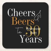 30年退職お祝いパーティー 乾杯とビール スクエアペーパーコースター (正面)