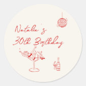 30手描きクリームカクテルガール誕生日 ラウンドシール (正面)