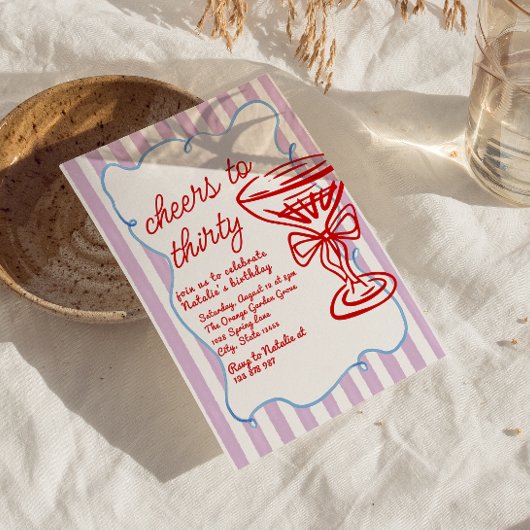 30手描きシャンパカラフルンガラス誕生日 招待状