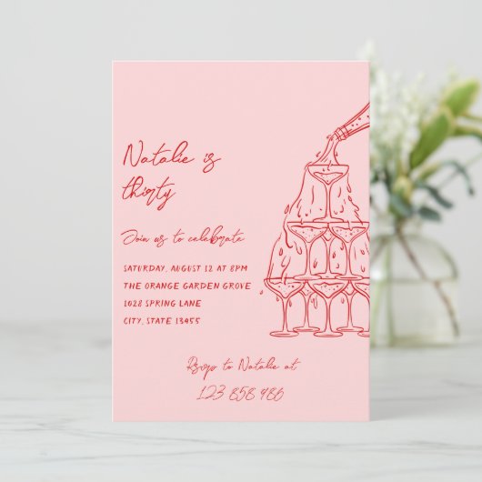 30手描きシャンパンタワーフォト誕生日 招待状 (スタンド正面)