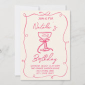 30手描きピンクボウMartiniフォト誕生日 招待状 (正面)