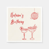 30手描きピンクレッドマイルストーンサーティ誕生日 スタンダードカクテルナプキン (正面)
