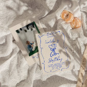 30手描きブルーボウマルチニフォト誕生日 招待状