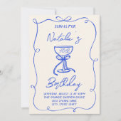 30手描きブルーボウマルチニフォト誕生日 招待状 (正面)