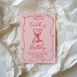 30手描きレッドボウマルチニサーティ誕生日 招待状