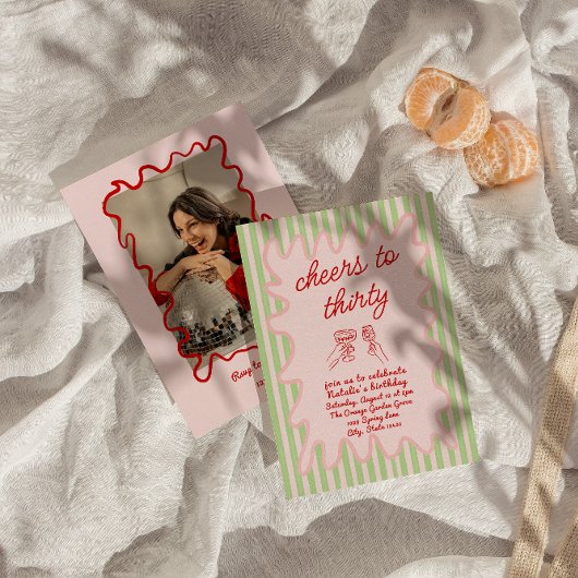 30手描き写真カラフル30歳おもしろい誕生日 招待状