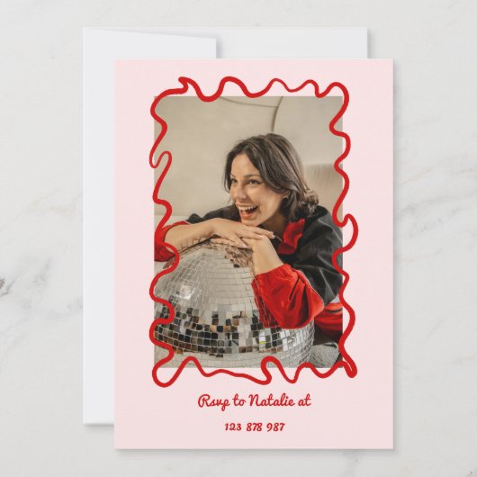 30手描き写真カラフル30歳おもしろい誕生日 招待状 (裏面)