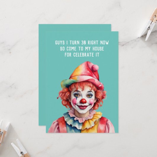 30日おもしろいの招待誕生日パーティー 招待状 (正面/裏面インサイチュ)