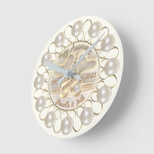 30日パーソナライズされたパール結婚周年時計 スクエア壁時計 (傾斜)