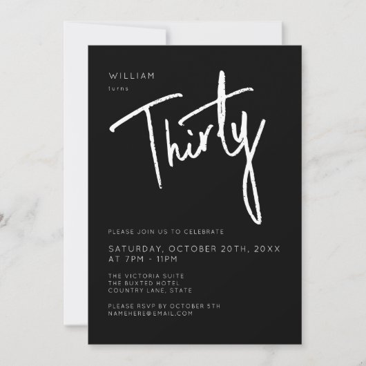 30日モダン30歳の黒人誕生日パーティー 招待状 (正面)