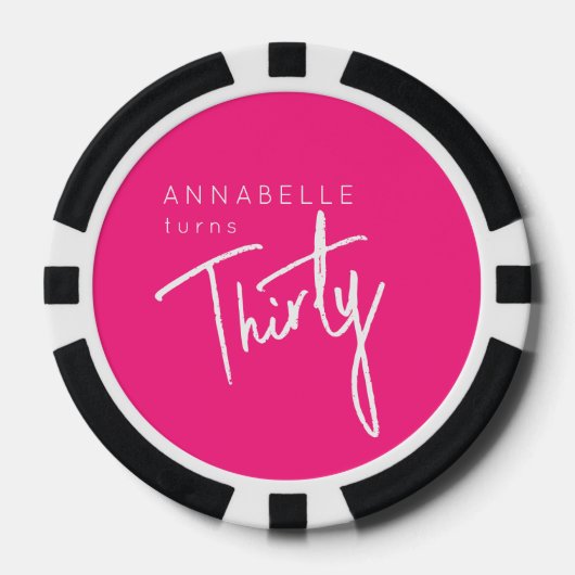 30日モダン330歳の誕生日パーティーピンク ポーカーチップ (正面)