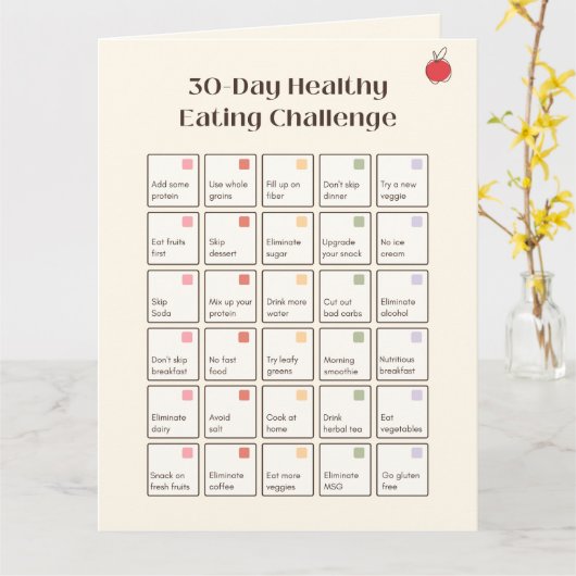 30日間ヘルシー食べ物 |ショッピングリストのダウンロード カード (黄色い花)