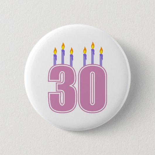 30本の誕生日の蝋燭(ピンク/紫色) 缶バッジ (正面)