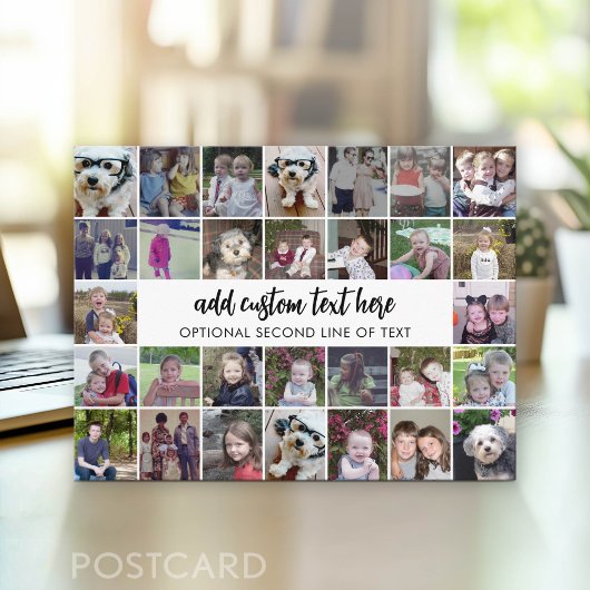 30枚の写真コラージュグリッド - テキストボックス2つ - 白黒 ポストカード