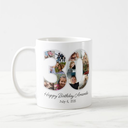 30枚の写真コラージュ バージョン30 - 30歳の誕生日 コーヒーマグカップ (左)