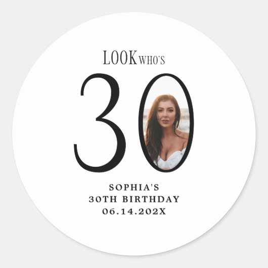 30歳おめでとう ミニマル写真 30歳の誕生日 ラウンドシール (正面)