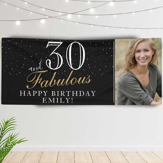 30歳おめでとう モダンブラックの30歳の誕生日フォト 横断幕