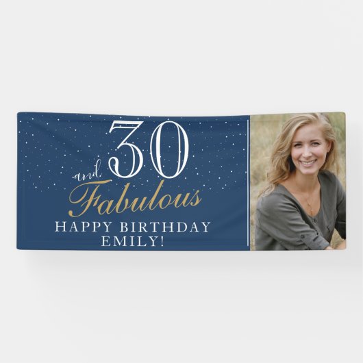 30歳おめでとう モダンブルーの30歳の誕生日フォト 横断幕 (横)