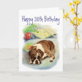 30歳おもしろいの誕生日、かわいい悲しいボクサー犬 カード (黄色い花)