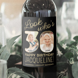 30歳お誕生日おめでとう ブラック&ゴールド 2枚の写真のバースデーパーティー ワインラベル