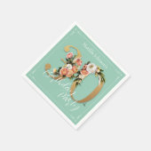 30歳かわいらし誕生日ミント金ゴールドフローラ スタンダードカクテルナプキン (角)
