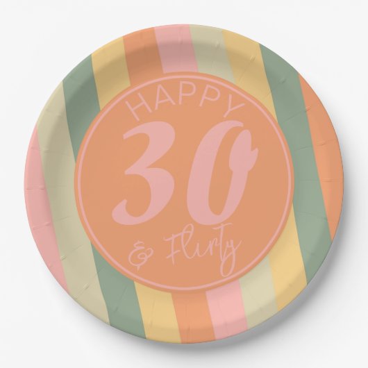 30歳とボホ気のあるそぶりをしたピンクフォト誕生日パーティー ペーパープレート (正面)
