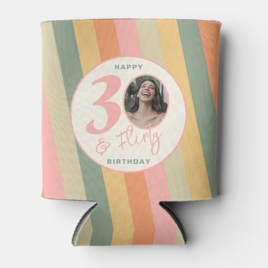 30歳とボホ気のあるそぶりをしたピンクフォト誕生日パーティー 缶クーラー (正面)