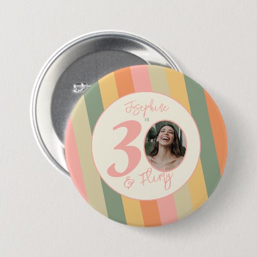 30歳とボホ気のあるそぶりをしたピンクフォト誕生日パーティー 缶バッジ (正面&裏面)