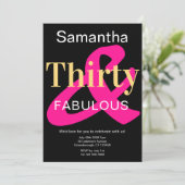 30歳と素晴らしい30歳の誕生日ブラック金ゴールドピンク 招待状 (スタンド正面)