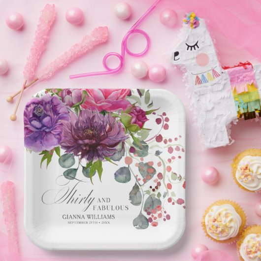 30歳と素晴エレガントらしいフローラ30歳の誕生日 ペーパープレート (パーティー)