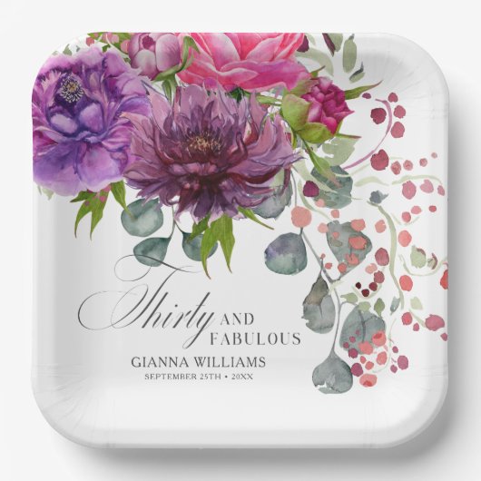 30歳と素晴エレガントらしいフローラ30歳の誕生日 ペーパープレート (正面)