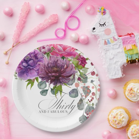 30歳と素晴エレガントらしいフローラ30歳の誕生日 ペーパープレート (パーティー)