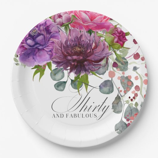 30歳と素晴エレガントらしいフローラ30歳の誕生日 ペーパープレート (正面)