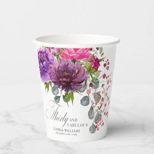 30歳と素晴エレガントらしいフローラ30歳の誕生日 紙コップ (正面)