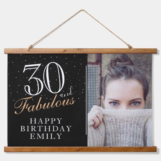 30歳と素晴エレガントらしいブラック30歳の誕生日の写真 吊り下げ型タペストリー (正面)
