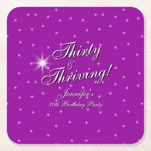 30歳と繁栄ピンクパープル30歳の誕生日 スクエアペーパーコースター (正面)