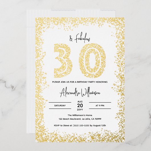 30歳と30歳の誕生日パーティー実在金ゴールド 箔招待状 (封筒)