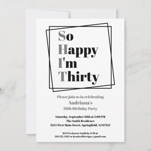 30歳のおもしろい誕生日30歳で嬉しい 招待状 (正面)