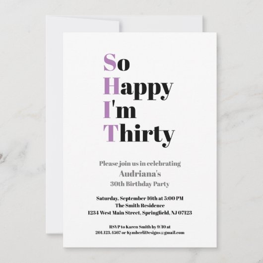30歳のおもしろい誕生日30歳で嬉しい 招待状 (正面)