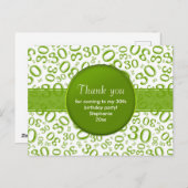 30歳のグリーン/ホワイトの誕生日ナンバー パターンにお感謝 ポストカード (正面/裏面)