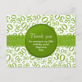 30歳のグリーン/ホワイトの誕生日ナンバー パターンにお感謝 ポストカード (正面)