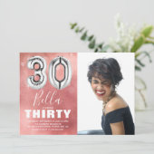 30歳のシルバーバルーンピンク写真30歳の誕生日 招待状 (スタンド正面)
